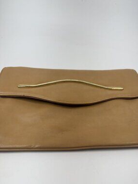 Vintage‎ Tan Faux Leather Clutch Purse With Gold Accent & Magnetic Closure